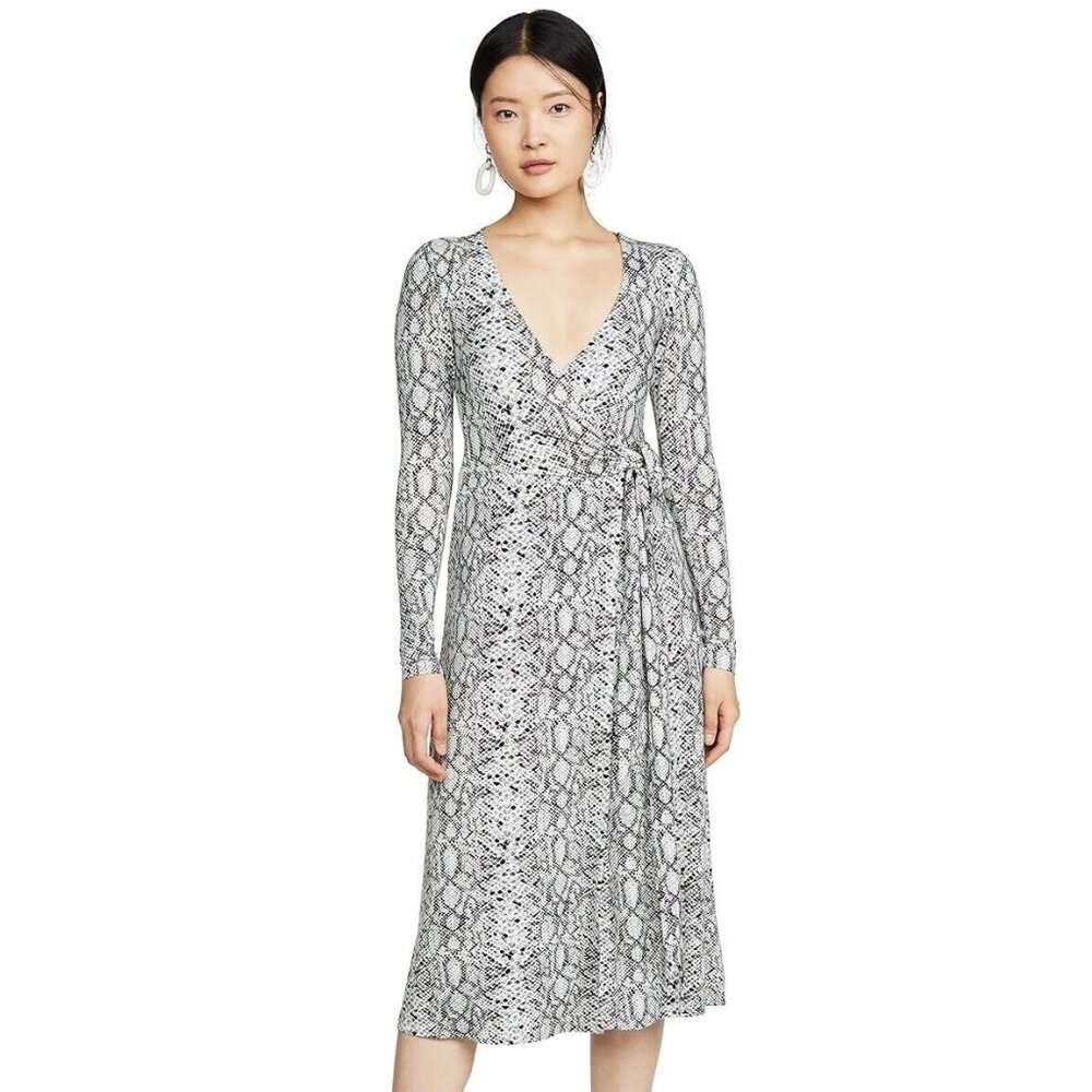 Good American Snake Print Long Sleeve Midi Wrap  Dress